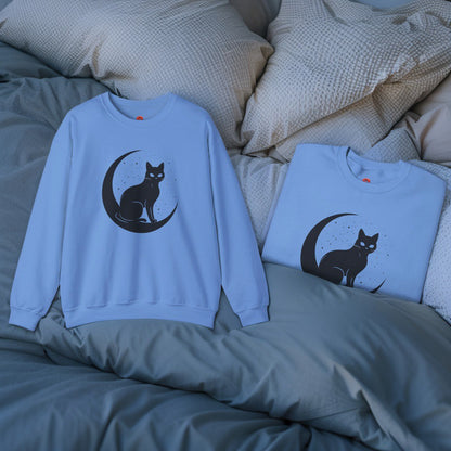 Mystical Cat Moon Crescent Tee - Celestial Black Cat Witchy Aesthetic Shirt