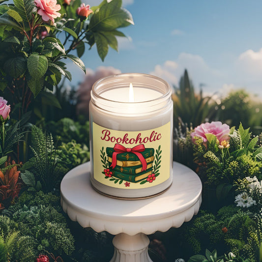 Soy Wax Candle – “Bookoholic” – Aromatic Jar, Perfect Gift for Book Lovers