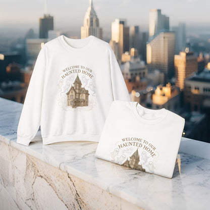 Welcome to Our Haunted Home Sweatshirt – Spooky Haunted House Halloween Crewneck