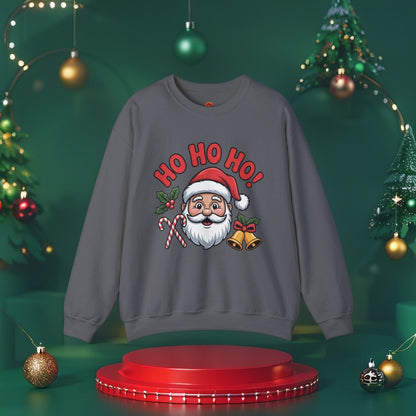 Ho Ho Ho! Christmas sweatshirt – Santa, Bells & Candy Canes Design.