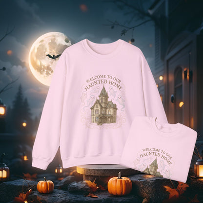 Welcome to Our Haunted Home Sweatshirt – Spooky Haunted House Halloween Crewneck