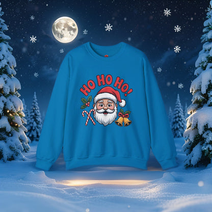 Ho Ho Ho! Christmas sweatshirt – Santa, Bells & Candy Canes Design.
