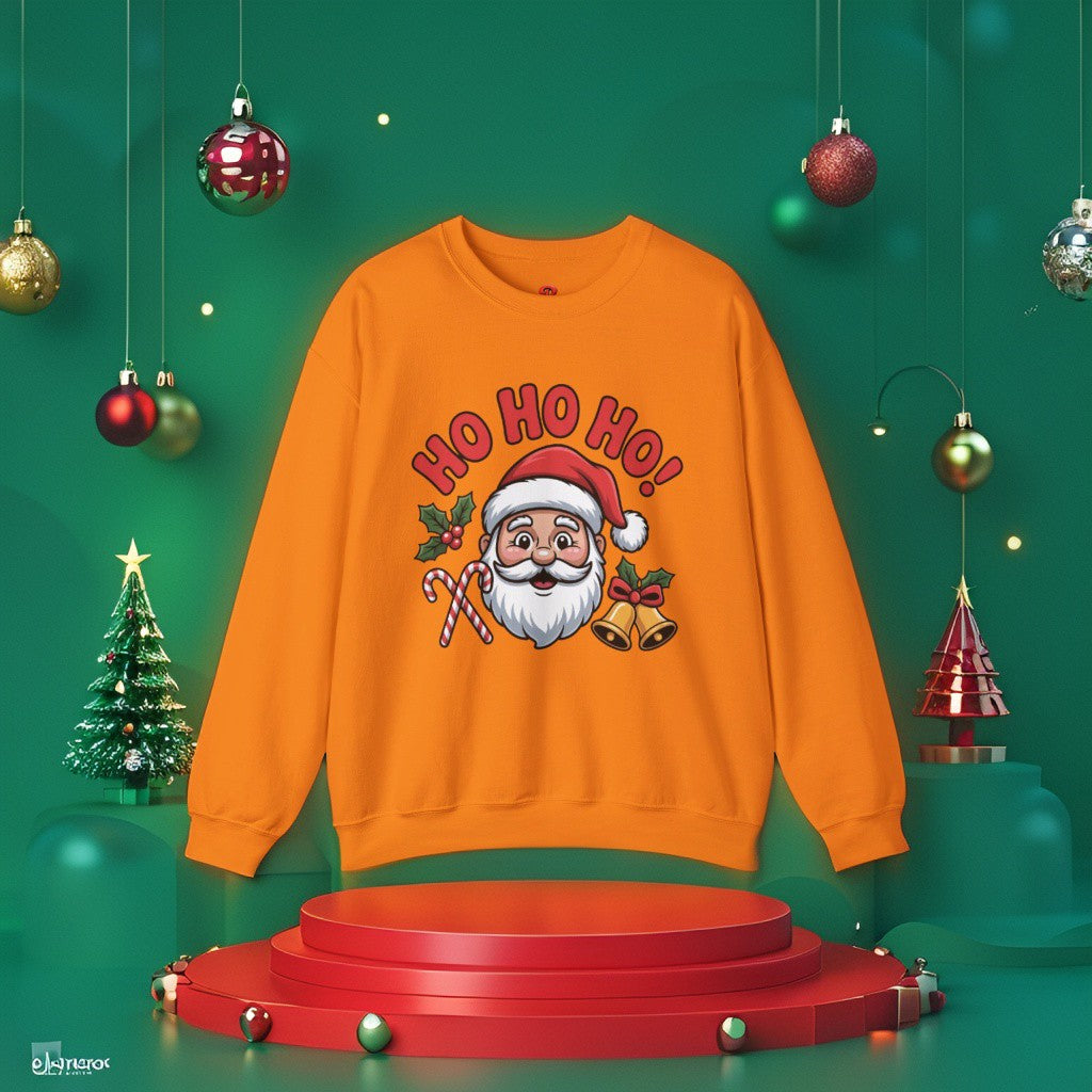 Ho Ho Ho! Christmas sweatshirt – Santa, Bells & Candy Canes Design.