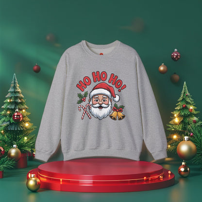Ho Ho Ho! Christmas sweatshirt – Santa, Bells & Candy Canes Design.