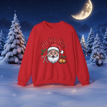 Ho Ho Ho! Christmas sweatshirt – Santa, Bells & Candy Canes Design.
