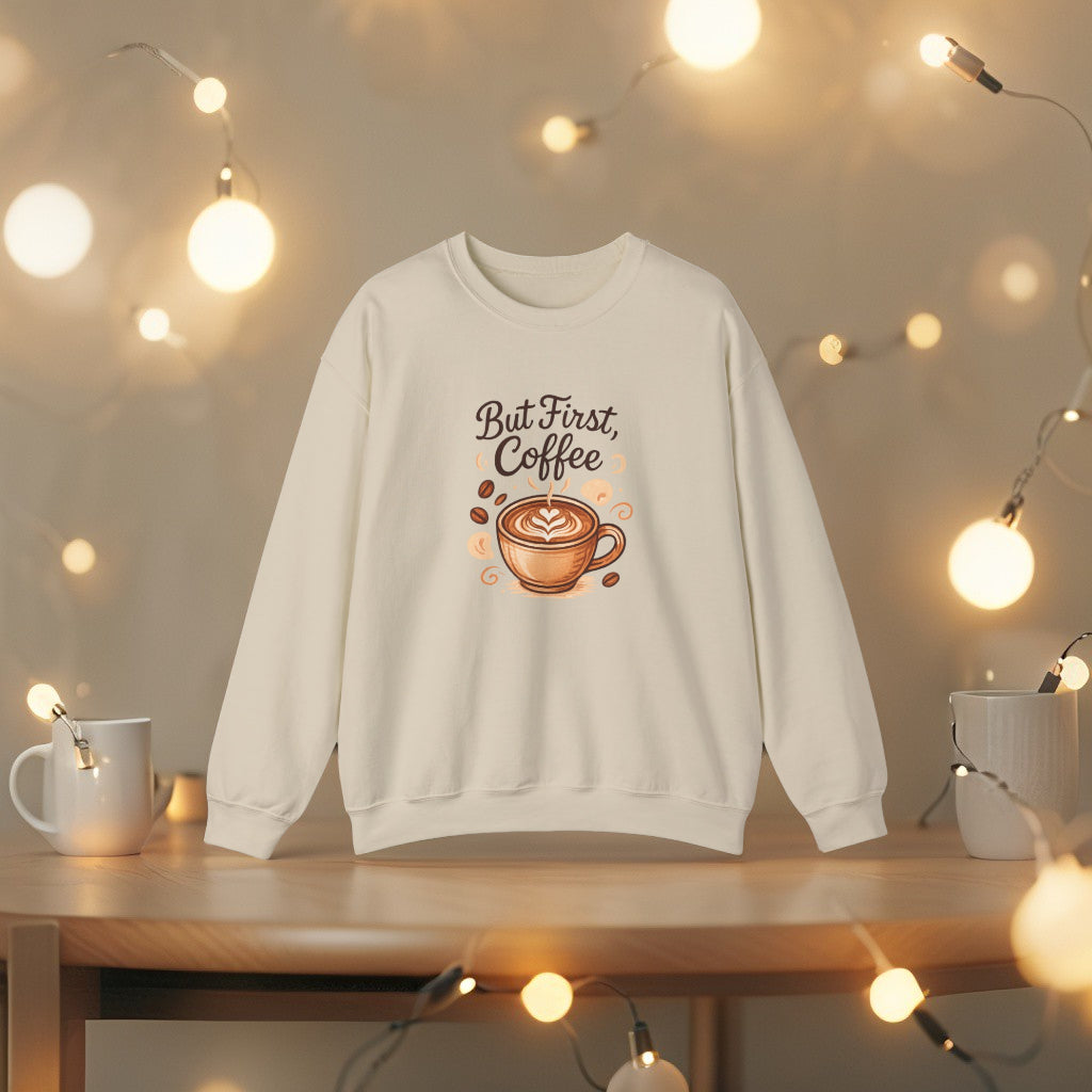 But First, Coffee Sweatshirt – Funny Minimal Tee for Coffee Addicts