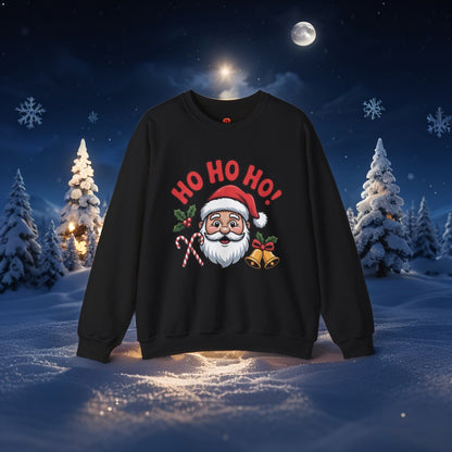 Ho Ho Ho! Christmas sweatshirt – Santa, Bells & Candy Canes Design.