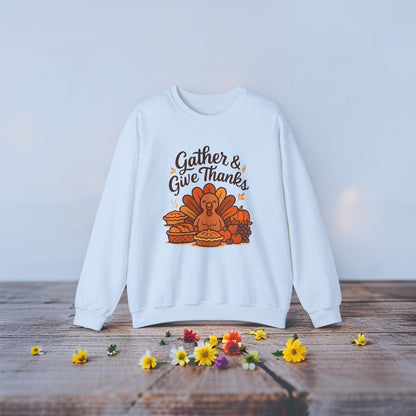 Thanksgiving Sweatshirt “Gather and Give Thanks” - Cozy Unisex Fall Crewneck Gift Idea