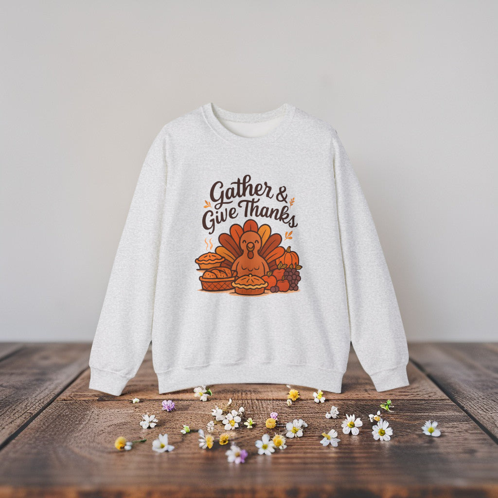 Thanksgiving Sweatshirt “Gather and Give Thanks” - Cozy Unisex Fall Crewneck Gift Idea