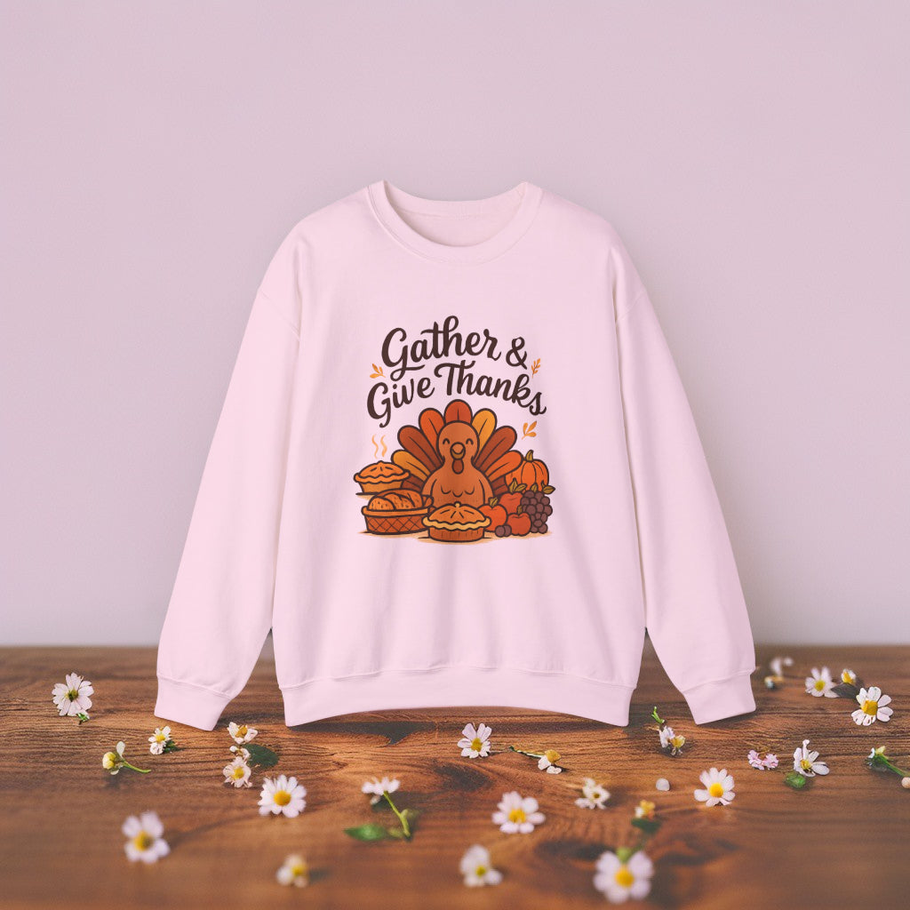 Thanksgiving Sweatshirt “Gather and Give Thanks” - Cozy Unisex Fall Crewneck Gift Idea