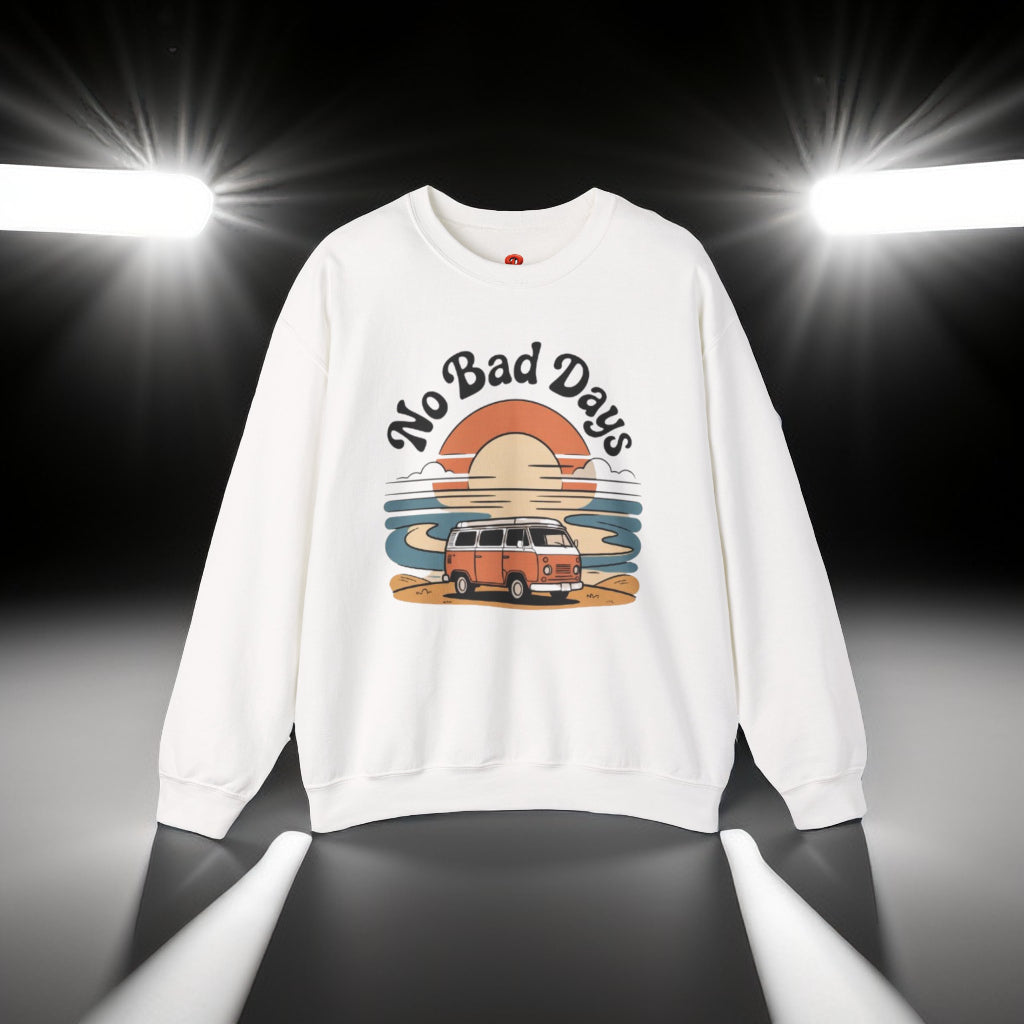 No Bad Days Retro Van Sweatshirt - Vintage Sunset Graphic Crewneck