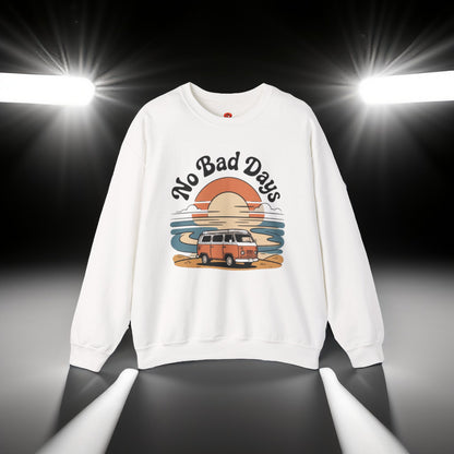 No Bad Days Retro Van Sweatshirt - Vintage Sunset Graphic Crewneck