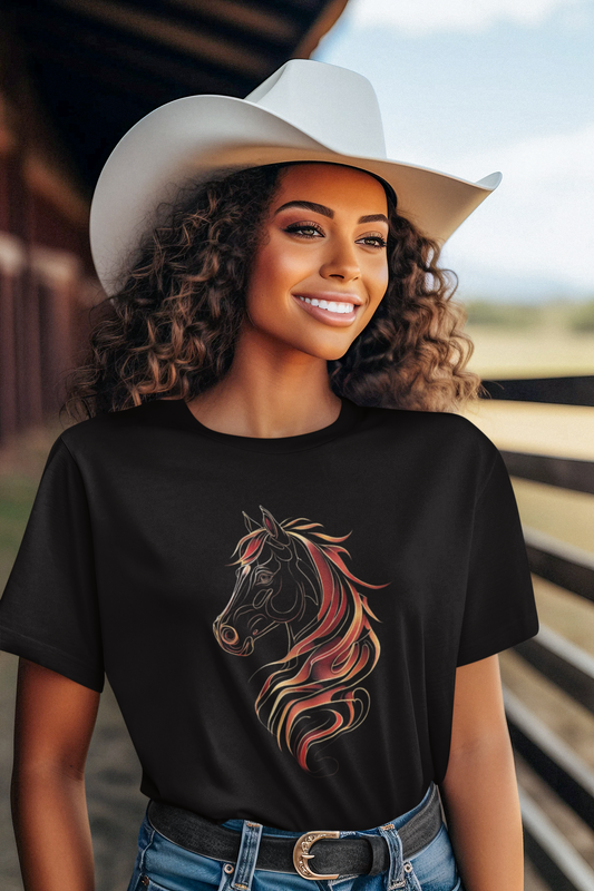 Shirt Fiery Horse - Unisex Black Tee - Bold Graphic T-Shirt for Horse Lovers