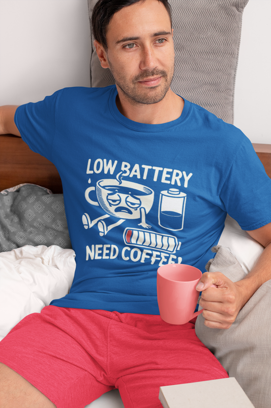 Shirt Low Battery Need Coffee – Funny Unisex Tee for Coffee Lovers